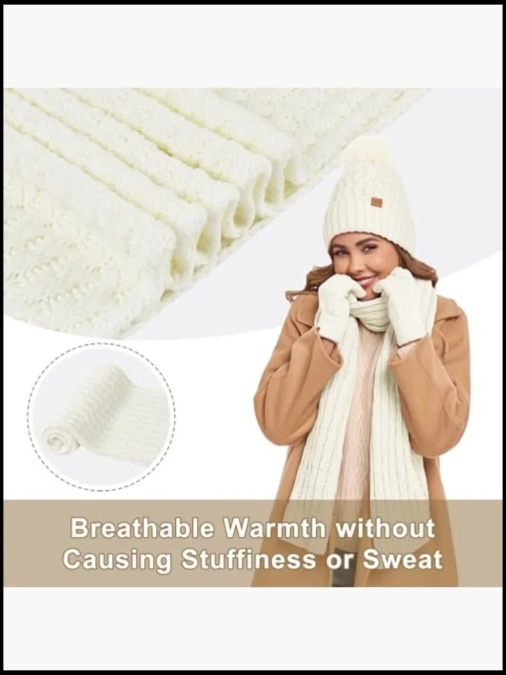 Winter Beanie Hat, Long Scarf, and Touchscreen Gloves Set with Fleece Lining
